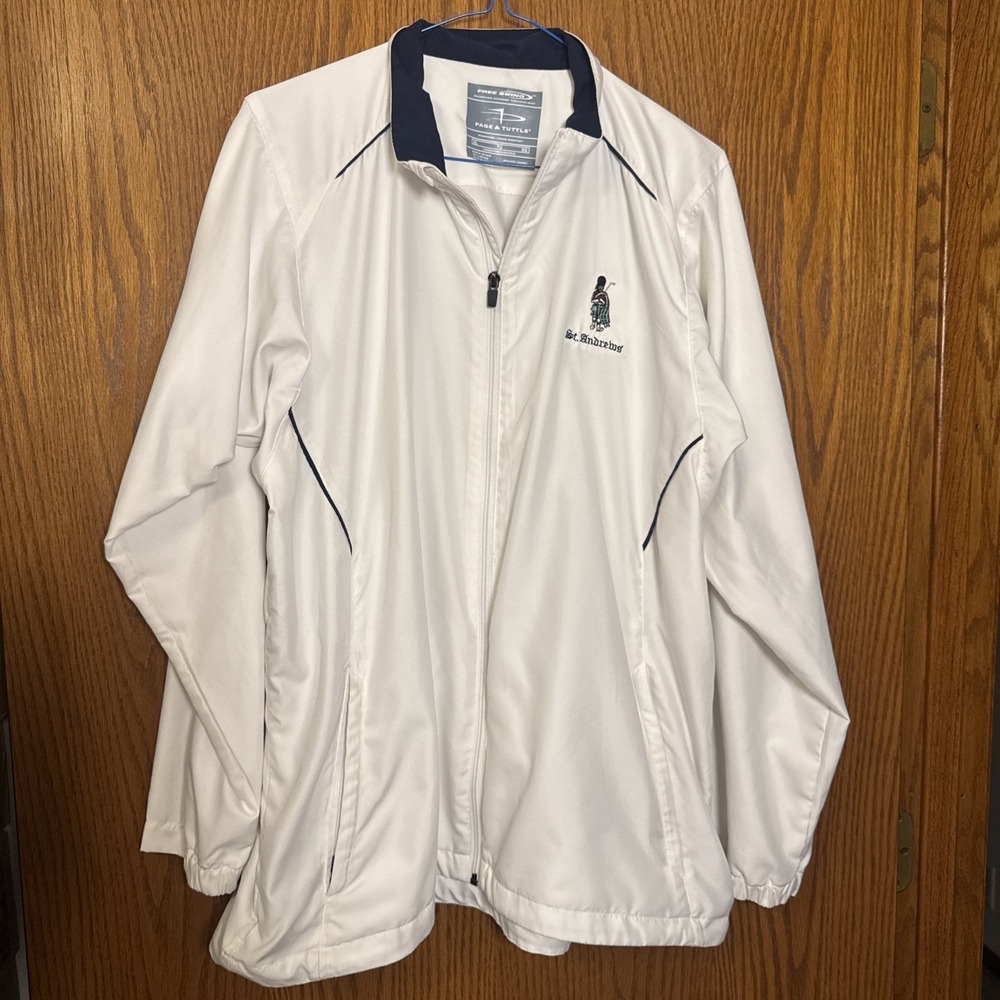 Page & Tuttle St Andrews Golf Jacket Women's XL Windbreaker Free Swing White‎